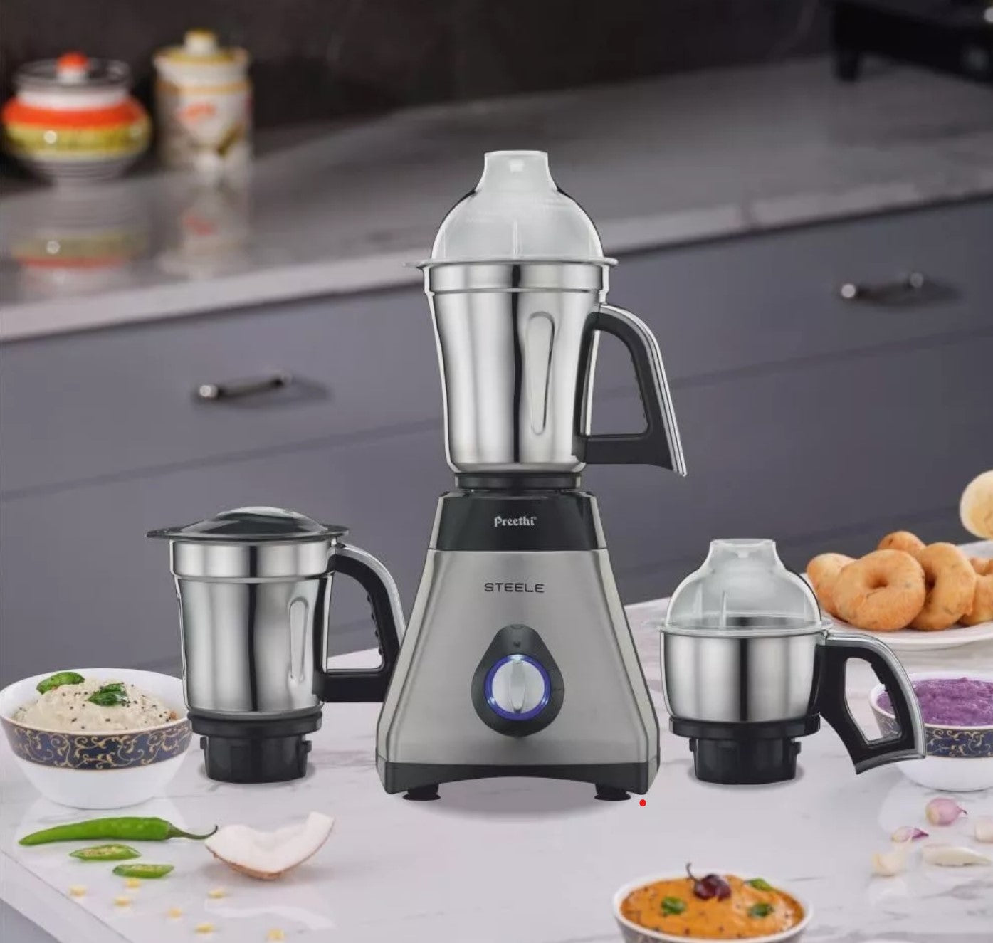 【2025.2月購入】インド製Preethi Steele ミキサー 3容器付き Amazon.com: Preethi Steele 3-Jar Mixer Grinder, 550-Watt